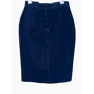 Carrol Reed Vintage  Cotton Pencil Midi 2 Pocket Front Split Blue Denim Skirt 14